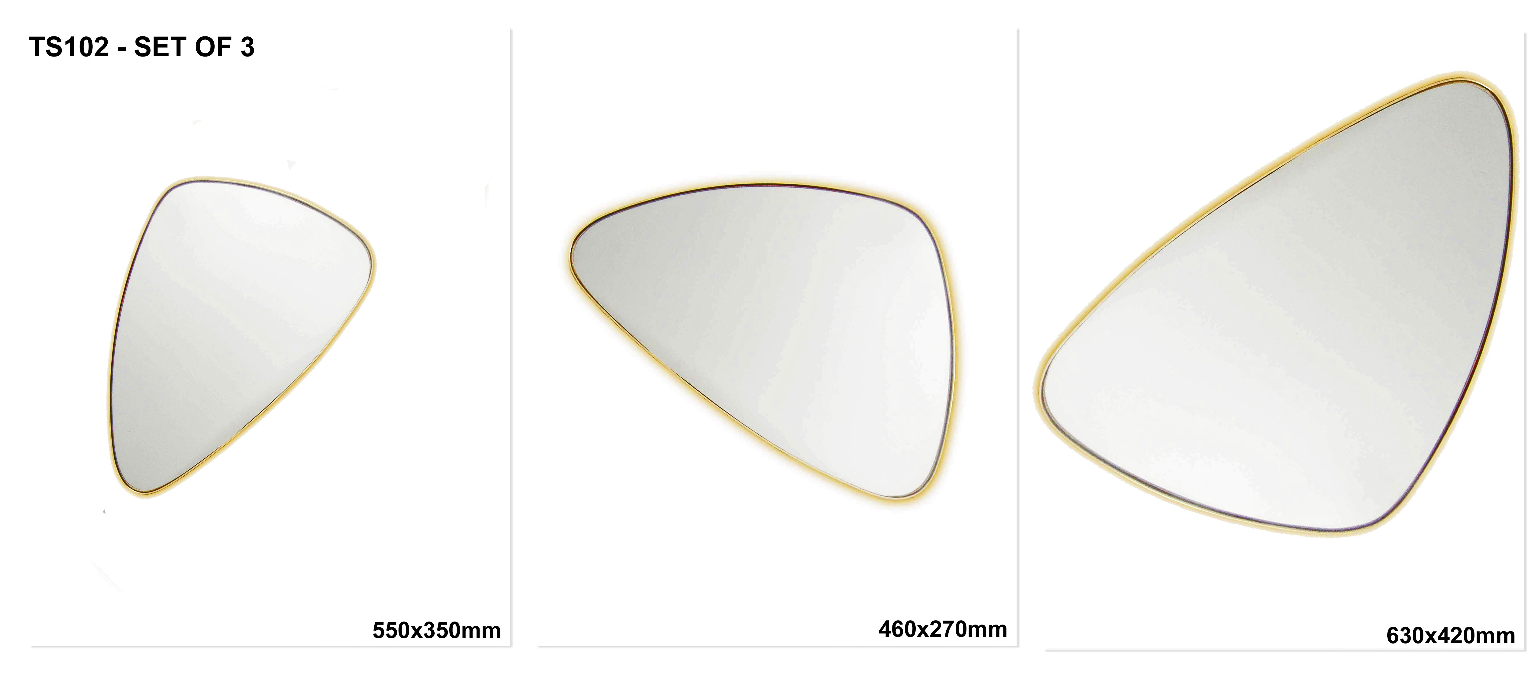 TS102 Wall décor mirror modern small triangular rounded gold frame set of 3
